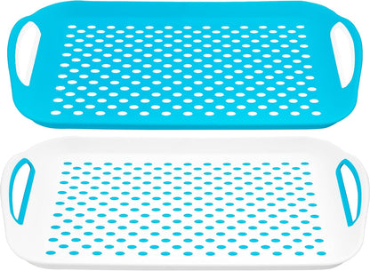 DIVCHI 2x Set of Anti-Slip Rectangular Non-Slip Top and Bottom Plastic Dinner/Drinks Serving Tray with High Grip Rubber Surface, Easy Grip Handles