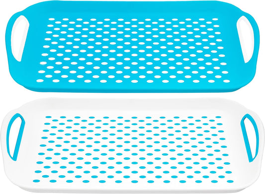 DIVCHI 2x Set of Anti-Slip Rectangular Non-Slip Top and Bottom Plastic Dinner/Drinks Serving Tray with High Grip Rubber Surface, Easy Grip Handles