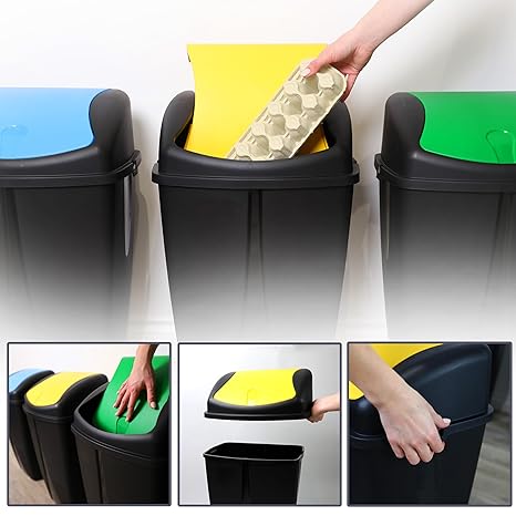 Set of 3 Plastic Flip Top Waste Bin with Removable Swing Lid  For Home Bathroom Office
