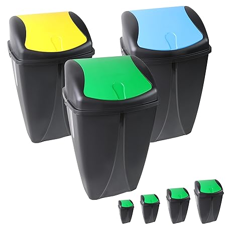 Set of 3 Plastic Flip Top Waste Bin with Removable Swing Lid  For Home Bathroom Office