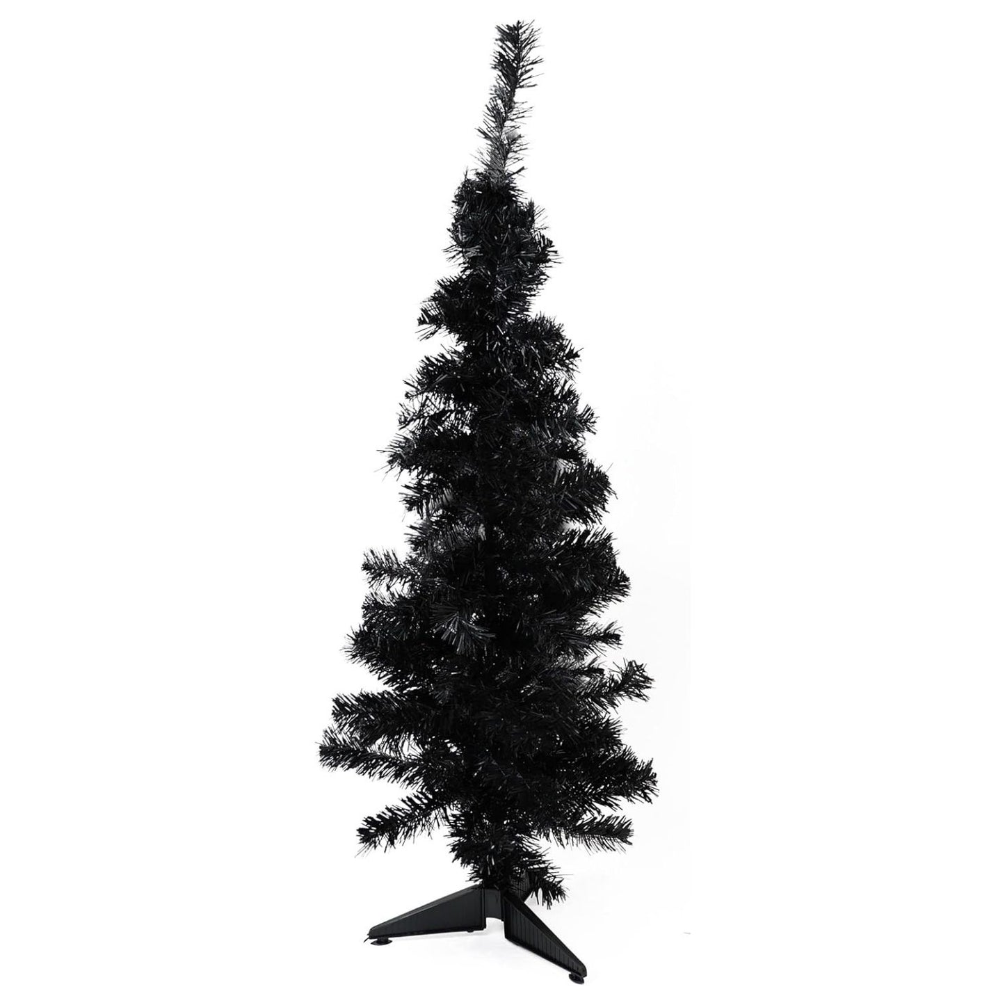 Black artificial Christmas tree on a white background
