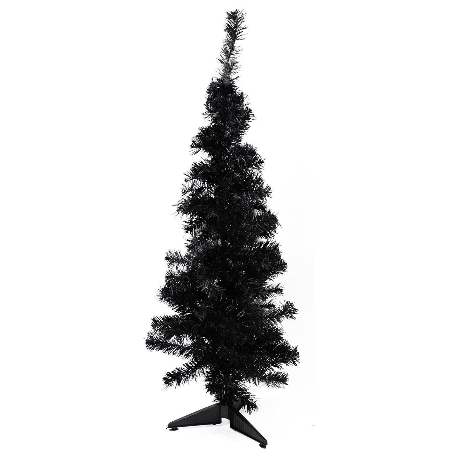Black artificial Christmas tree on a white background