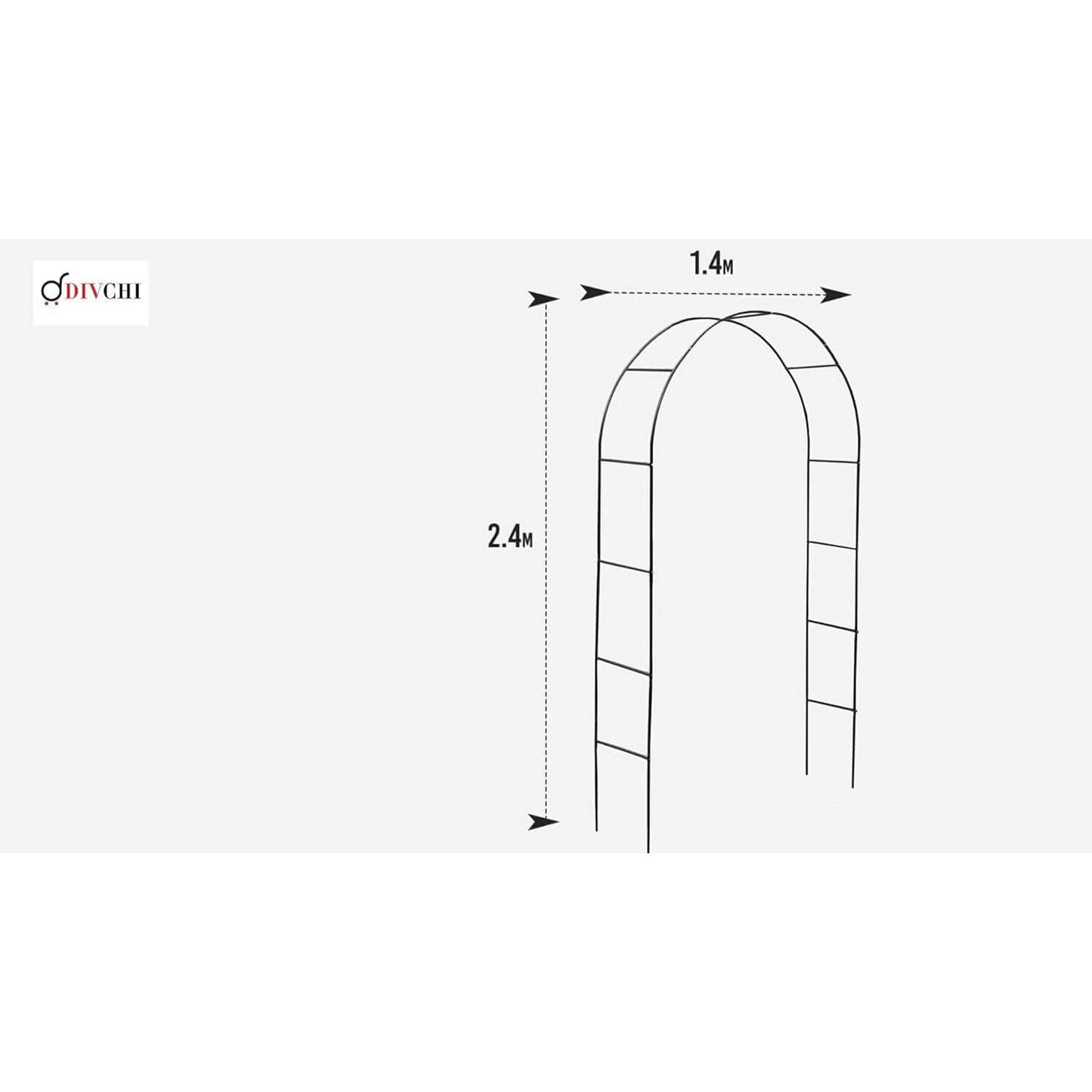 Dimensions of the garden arch showing 2.4 meters high and 1.4 meters wide