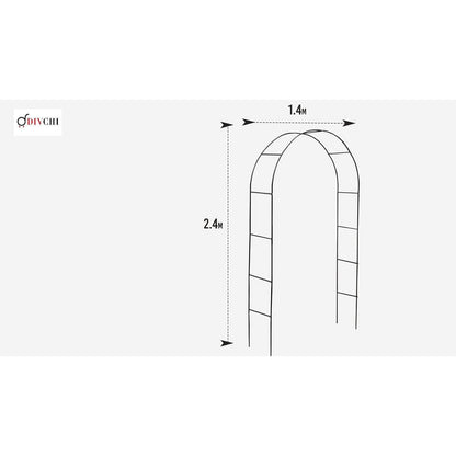 Dimensions of the garden arch showing 2.4 meters high and 1.4 meters wide
