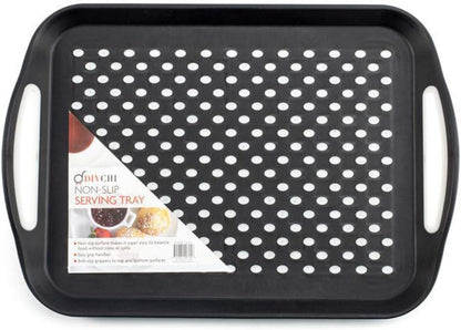 2x Non-Slip Serving Trays – Anti-Slip Plastic Trays with Rubber Surface & Easy-Grip Handles (Random Colours)