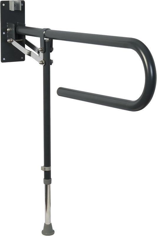 Grey Foldaway Hand Rail with Drop Down Leg Stainless Steel Easy to Install - DIVCHI
