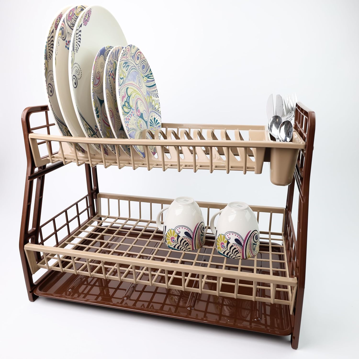 2-Tier Dish Drying Rack Large Capacity Drainer, Utensil Holder, Drain board - DIVCHI