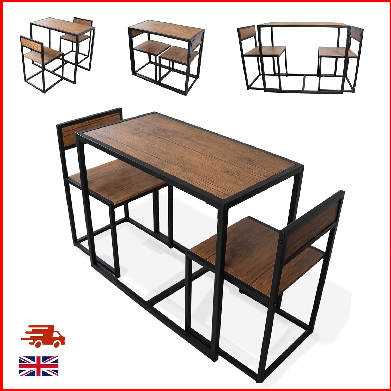 3 Piece Dining Table Set Kitchen Table & Chair Sets With Space Saving Design For Dining Room Living Room Kitchen - DIVCHI