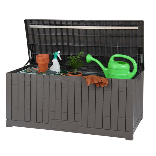 DIVCHI Outdoor Storage Box Waterproof Deck Box for Garden Tools Patio Cushions and Pool Accessories Lockable Easy Assembly Versatile Bench or Table (100 Gallon)