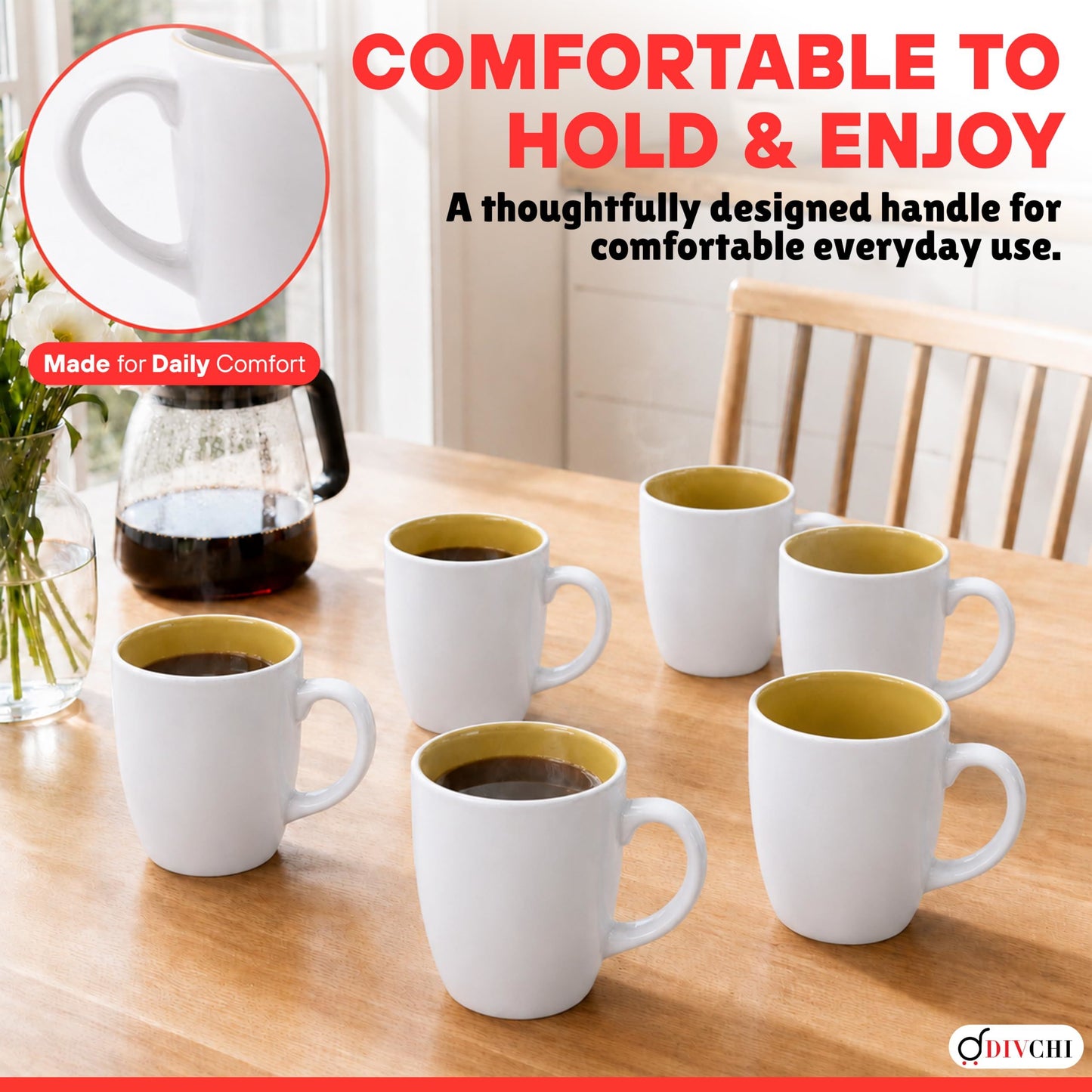 DIVCHI Coffee Mugs Set of 6 Ceramic Tea Hot Chocolate Cups