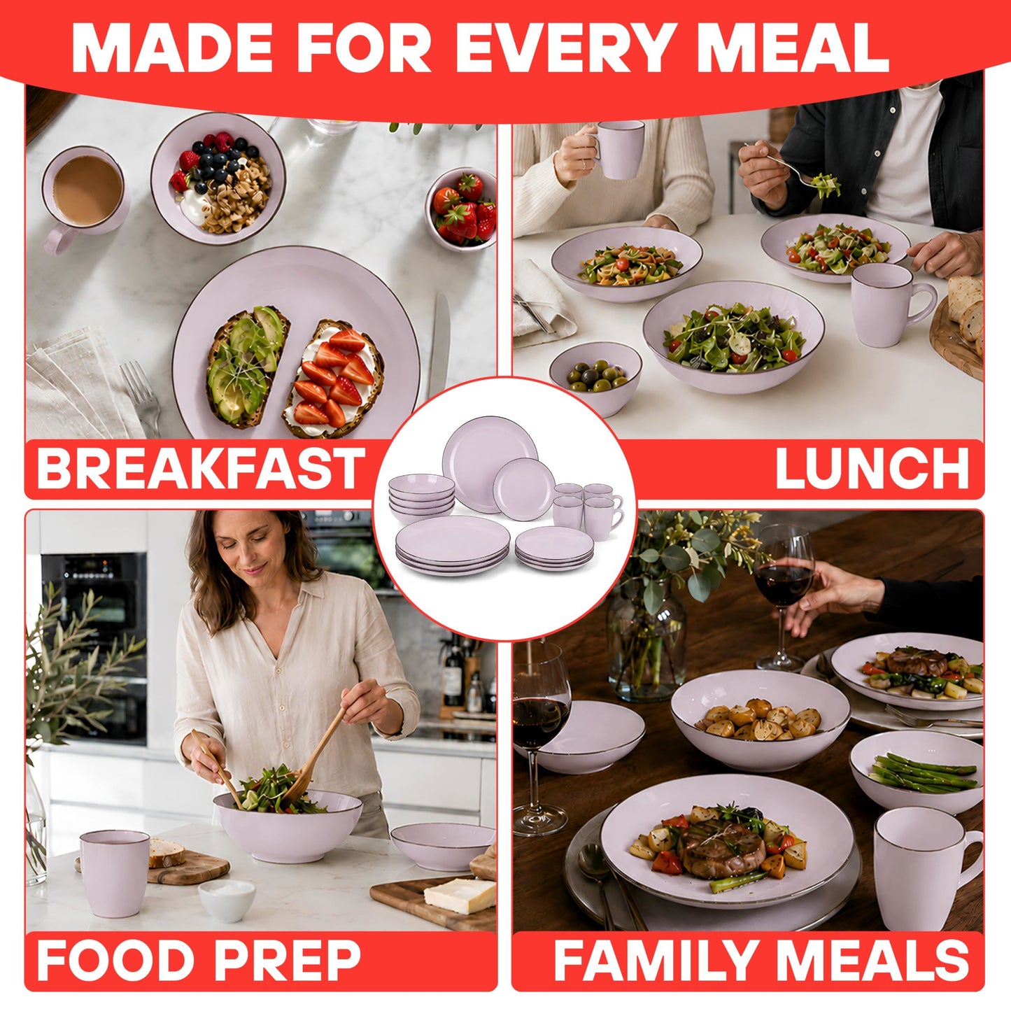 DIVCHI 16-Piece Dinner Set for 4, Ceramic Kitchen Tableware