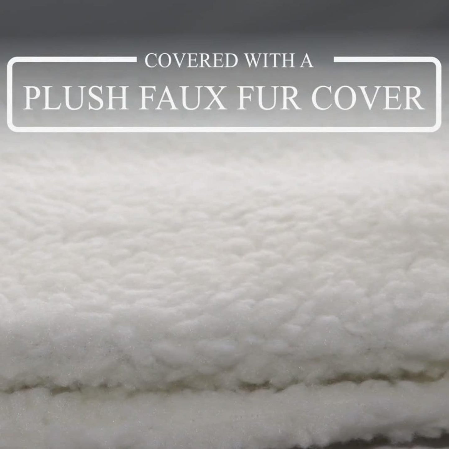 Close-up texture of soft white plush faux fur used for cat bed cover