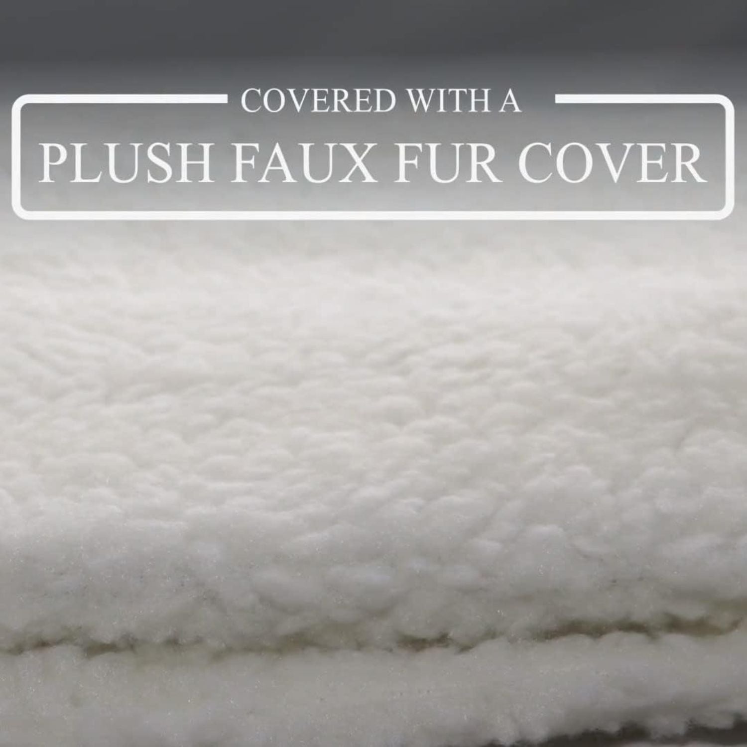 Close-up texture of soft white plush faux fur used for cat bed cover