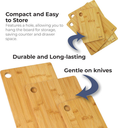 DIVCHI Premium Wooden Chopping Boards - 3 Piece Cutting Board Set - 33x22cm | 28x22cm | 22x15cm - Ideal for Carving Meat, Cutting Vegetables, Cheeses and Bread