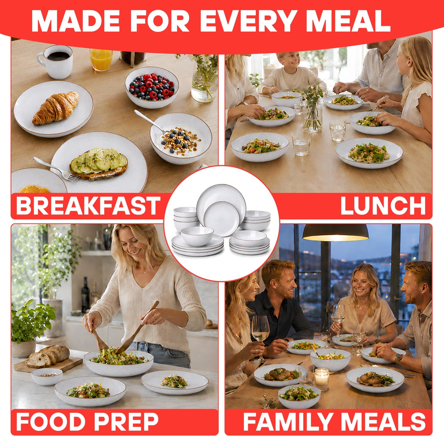 DIVCHI 16-Piece Dinner Set for 4 Ceramic Dinnerware Set