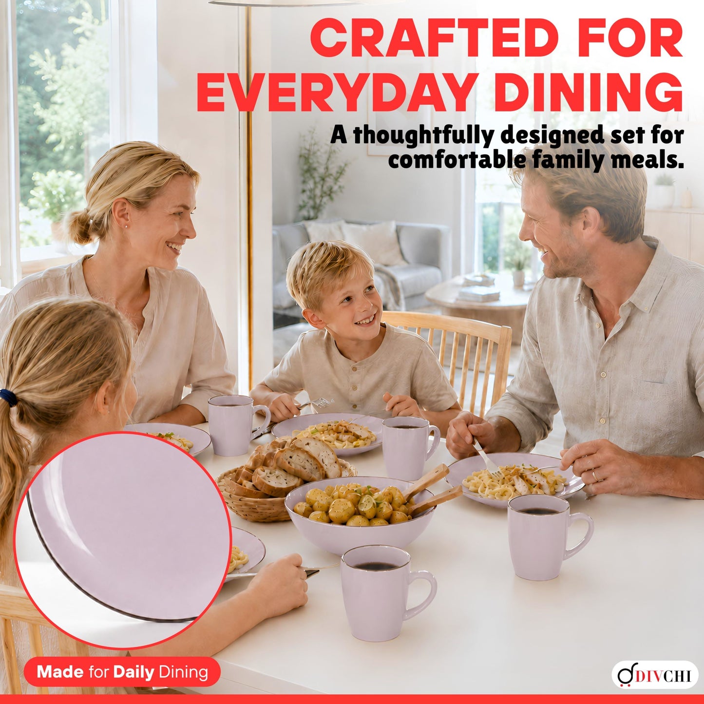 DIVCHI 16-Piece Dinner Set for 4, Ceramic Kitchen Tableware