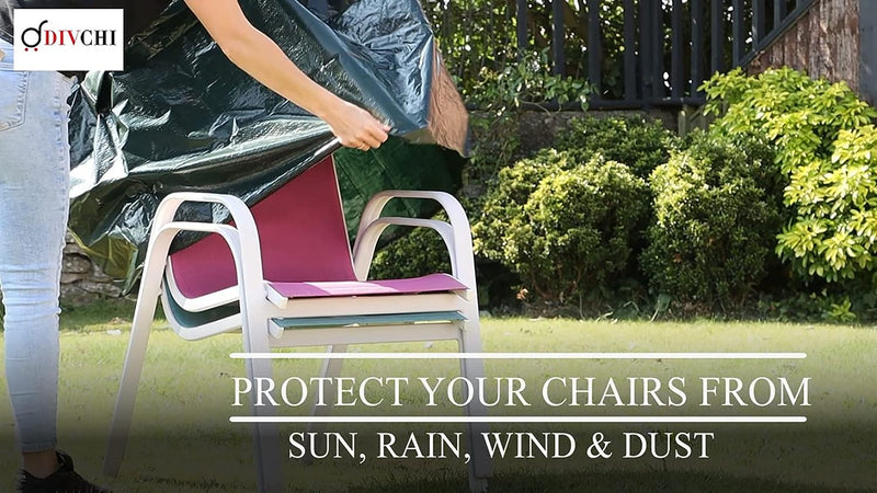 Garden Stacking Chair Cover | Rainproof Windproof Anti-UV | Patio Cover for Stackable Chairs Outdoor Furniture