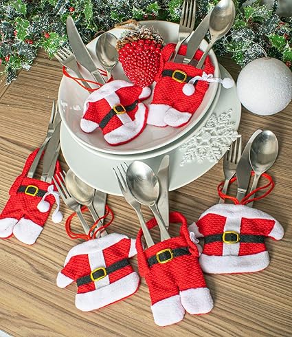 6 pc Christmas Cutlery Silverware Holders for knives and folks for Home Dinner