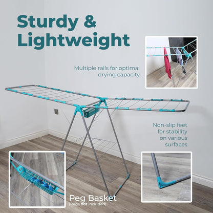 DIVCHI Clothes Dryer Airer With Peg Basket | Foldable Clothes Drying Rack | Compact Laundry Clothes Stainless Steel Adjustable Horse Indoor Outdoor Laundry Racks