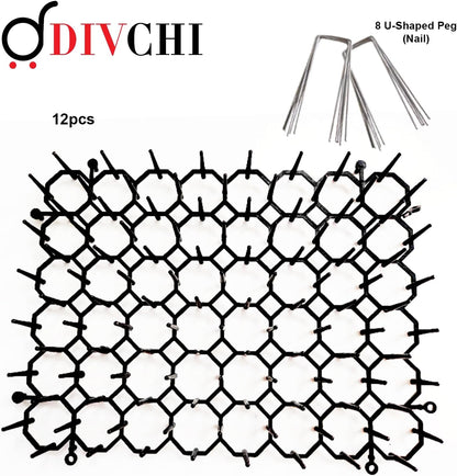 DIVCHI 12pcs 20 * 15cm Cat Scat Mat With Spikes, Anti Cat Spikes With Pegs, Cat Repellent Mat With 8pcs U Shape Pegs, Plastic Dig Stopper For Cats, Prickle Stirps Pet Deterrent For Indoor And Outdoor
