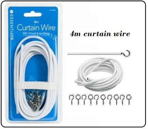 2M/3M/4M CURTAIN WIRE CORD CABLE WHITE WINDOW WITH HOOKS AND EYES - DIVCHI