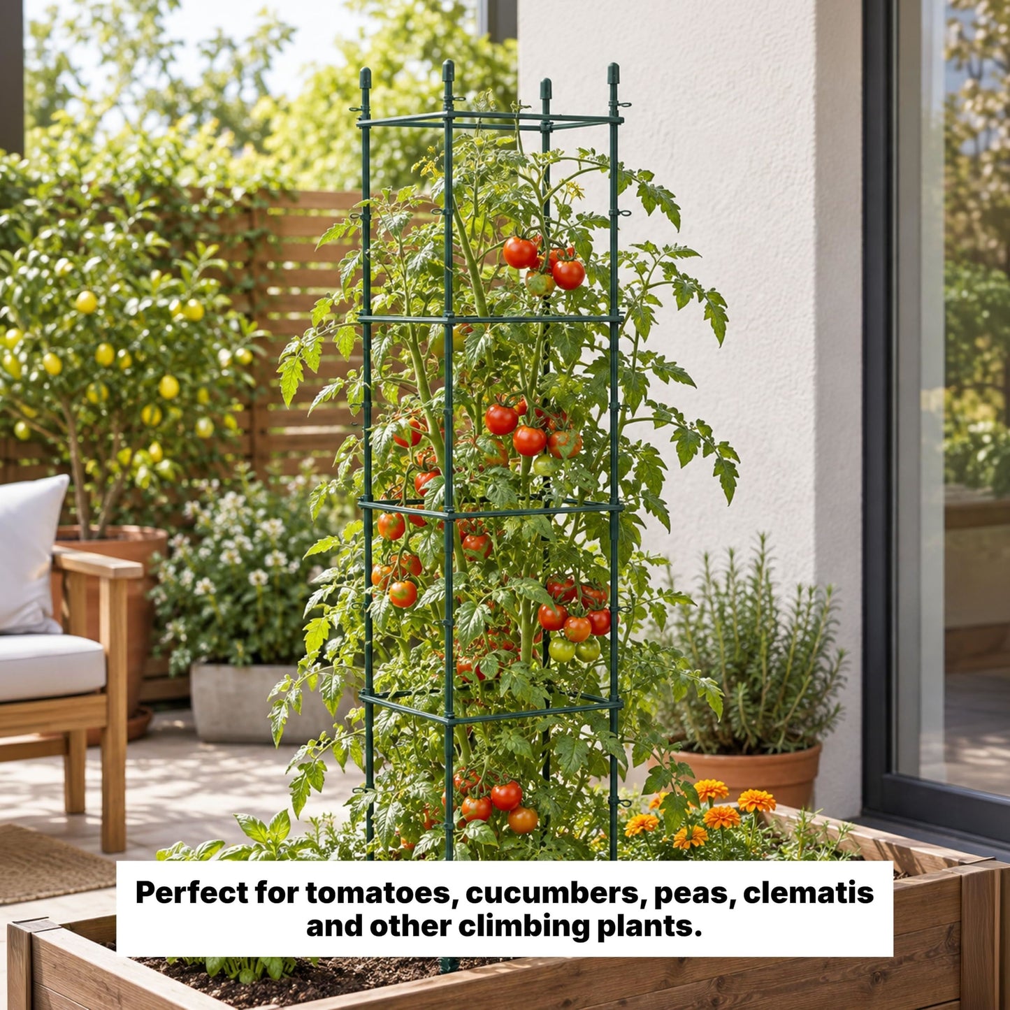 DIVCHI Tomato Plant Support Cage, Square Garden Trellis with Plants Support Clips & Stakes for Vertical Climbing Plants, Vegetables, Fruits, Flowers & Vines
