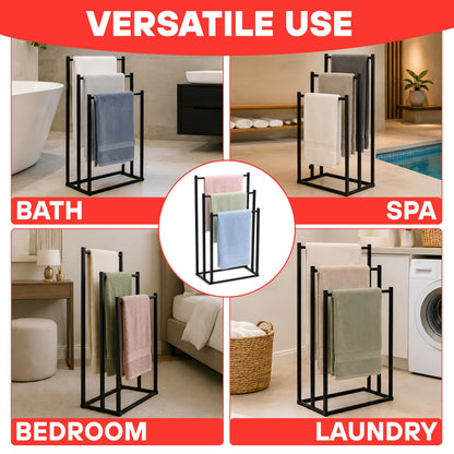 DIVCHI Freestanding Towel Rail - 3 Tier Towel Drying Stand, Black