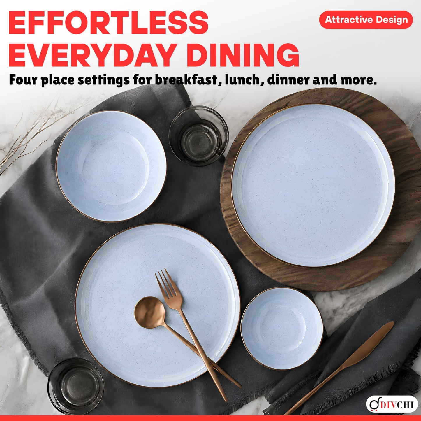 DIVCHI 16-Piece Dinner Set for 4 Ceramic Dinnerware Set