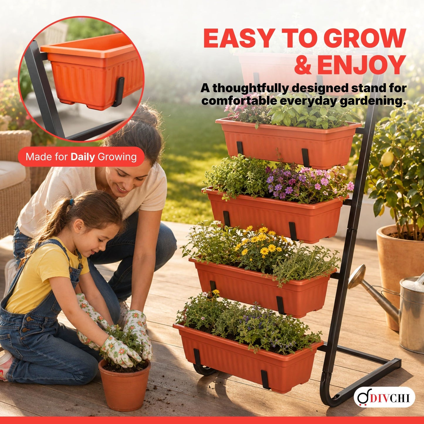 DIVCHI 5 Tier Raised Garden Bed Outdoor Plant Stand 5 Planters