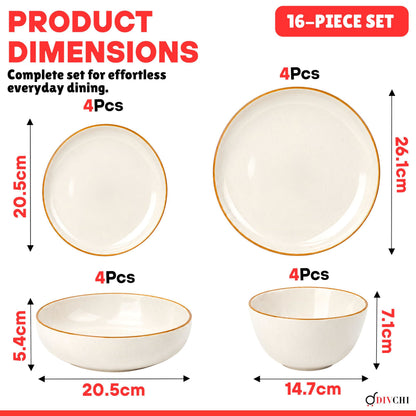 DIVCHI 16-Piece Dinner Set for 4 Ceramic Dinnerware Set