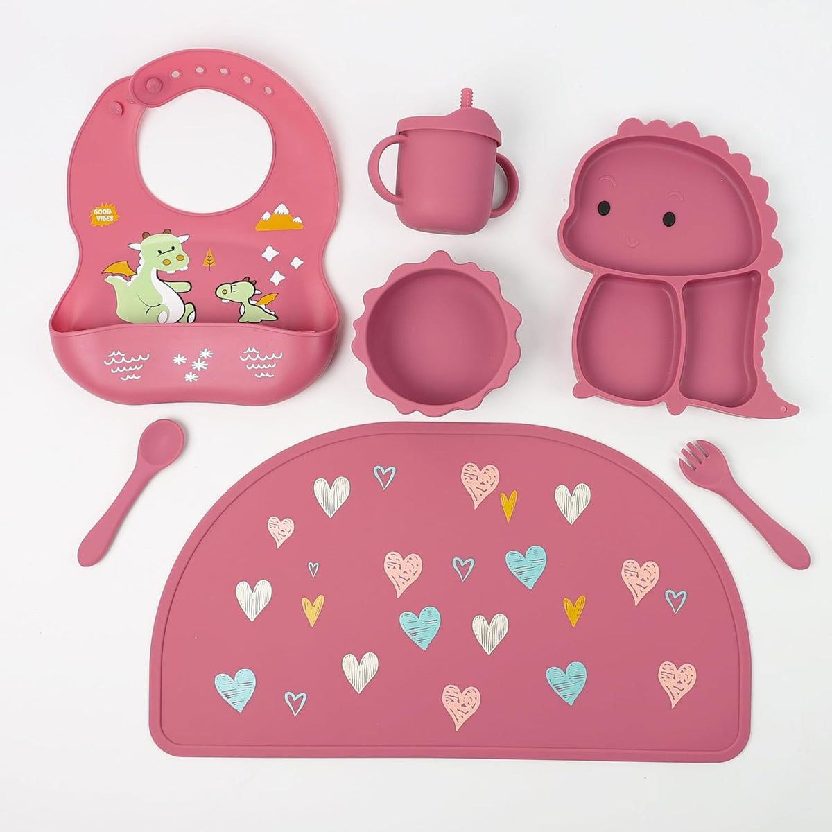 Silicone Baby Feeding Set Includes Suction Bowl, Baby Plate, Fork, Spoon & Cup - DIVCHI