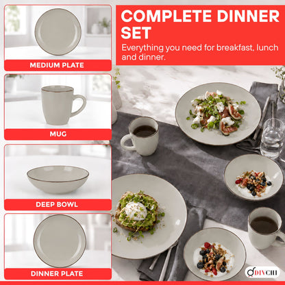 DIVCHI 16-Piece Dinner Set for 4, Ceramic Kitchen Tableware