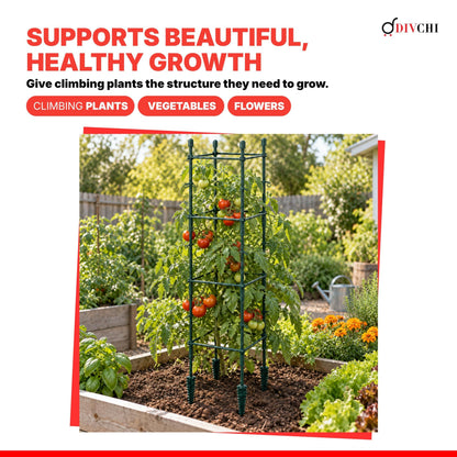 DIVCHI Tomato Plant Support Cage, Square Garden Trellis with Plants Support Clips & Stakes for Vertical Climbing Plants, Vegetables, Fruits, Flowers & Vines