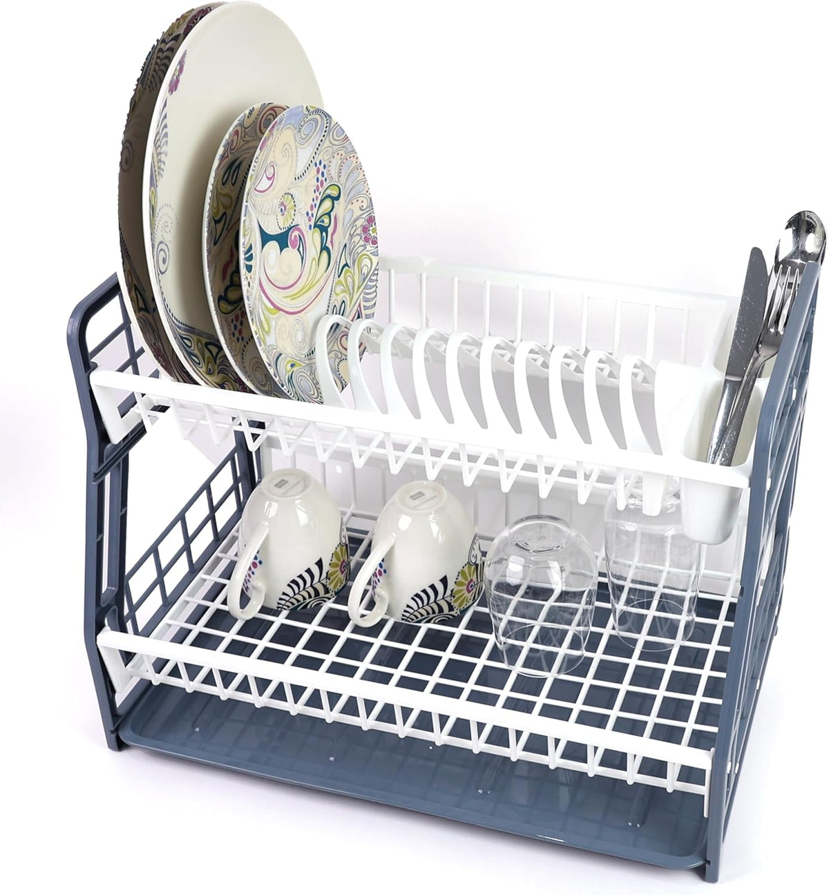 2-Tier Dish Drying Rack Large Capacity Drainer, Utensil Holder, Drain board - DIVCHI
