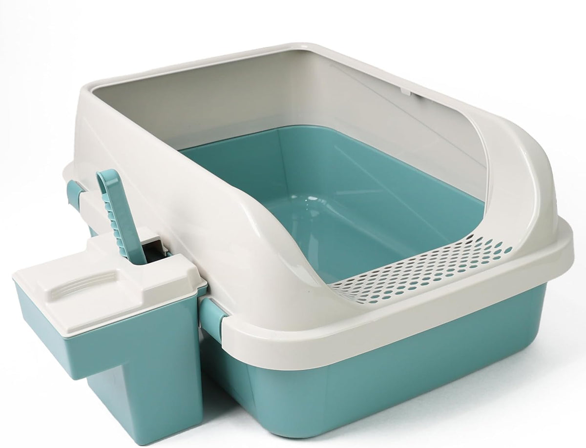 DIVCHI Cat Litter Tray Box, Litter Box, Plastic Cat Open Top Litter Tray with Scoop and Scoop Box Kitten Detachable Rim Easy Cleaning, 57.2 x 41.5 x 24.3cm - DIVCHI