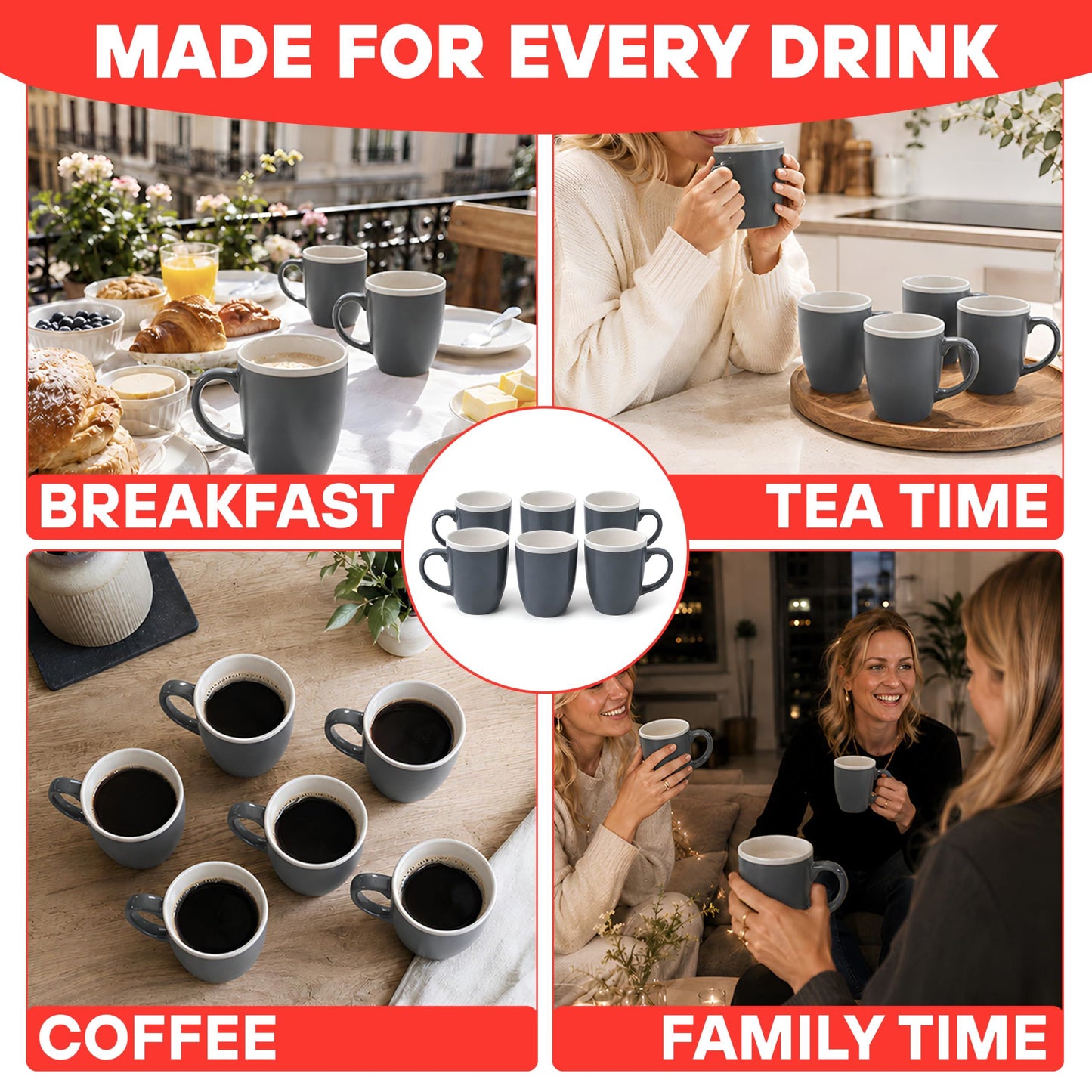 DIVCHI Coffee Mugs Set of 6 Ceramic Tea Hot Chocolate Cups