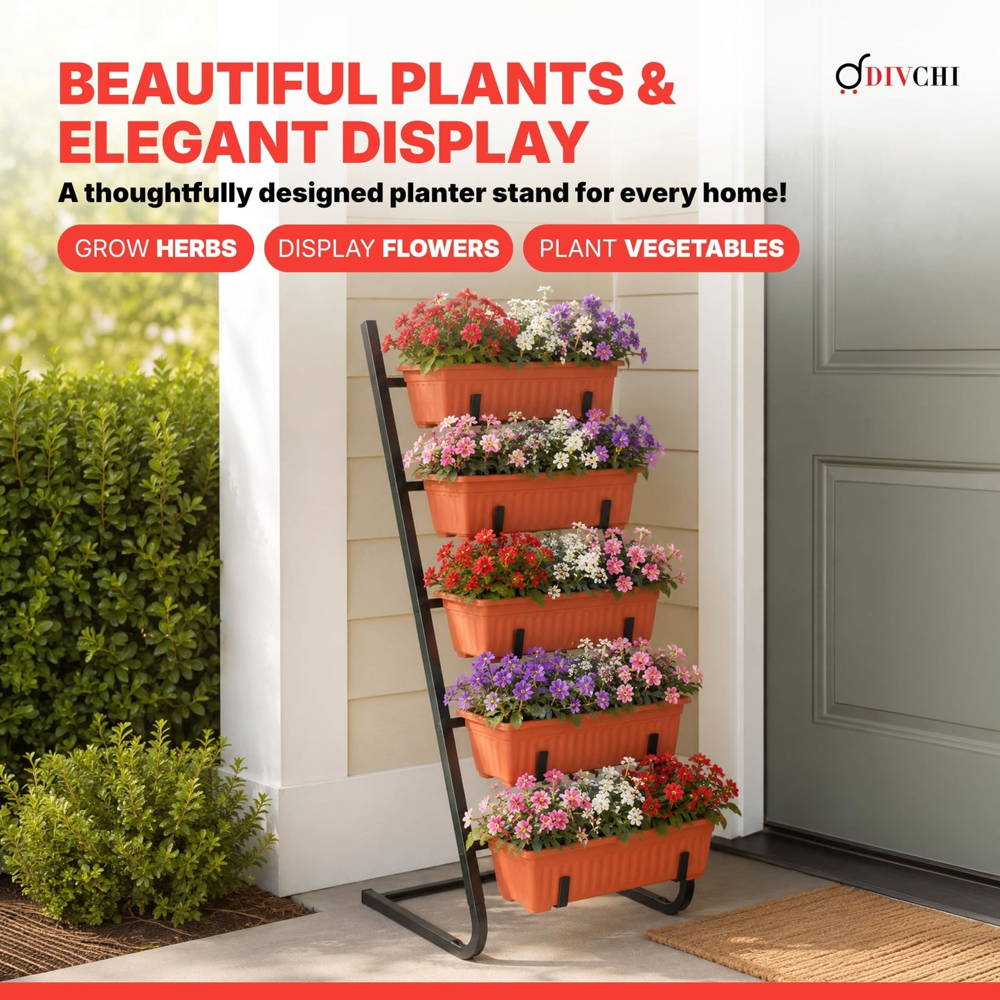 DIVCHI 5 Tier Raised Garden Bed Outdoor Plant Stand 5 Planters