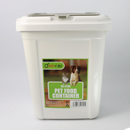 DIVCHI 20L white airtight pet food container with grey lid – perfect for small pet households and dry food storage.