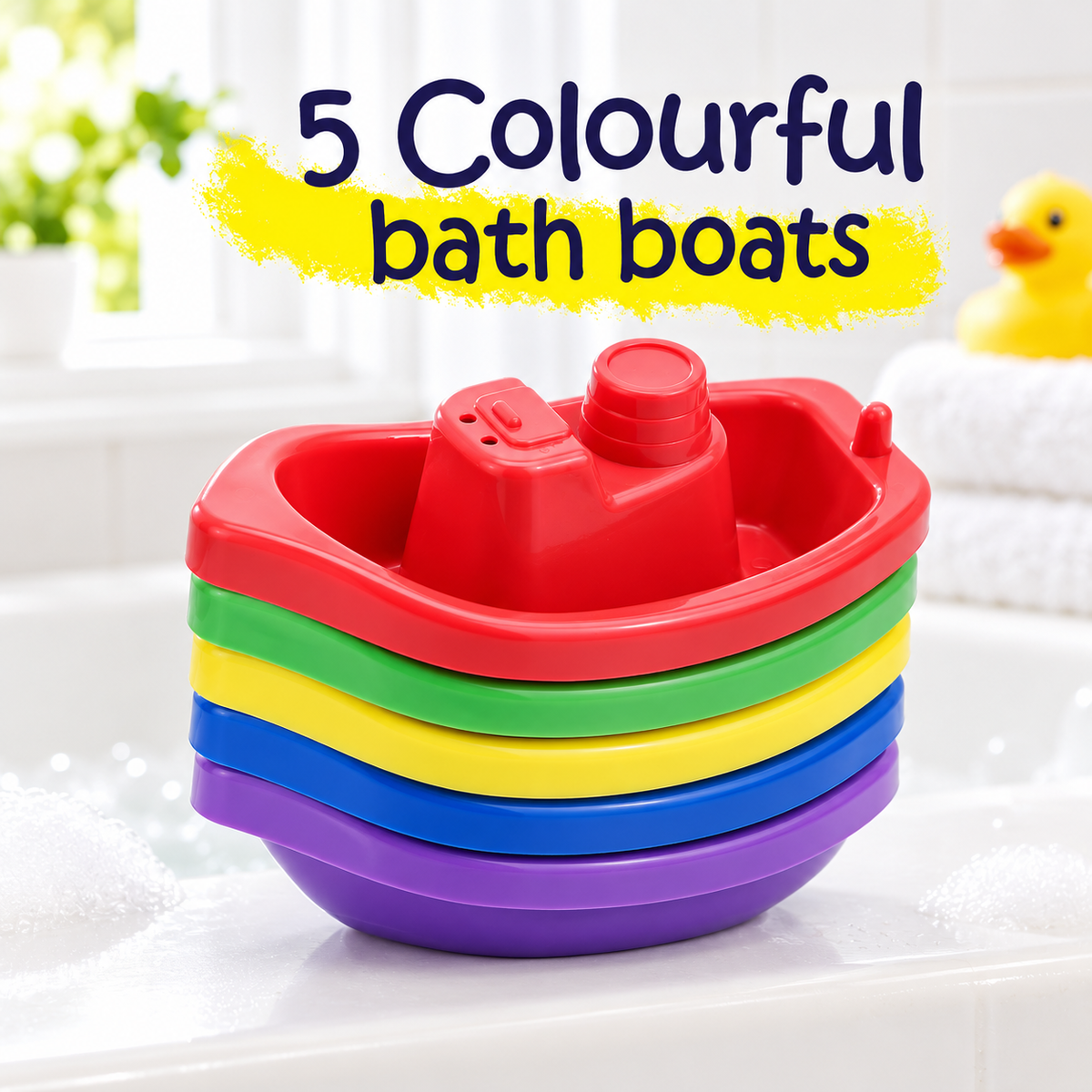 DIVCHI 5 colourful bath boats stacked together
