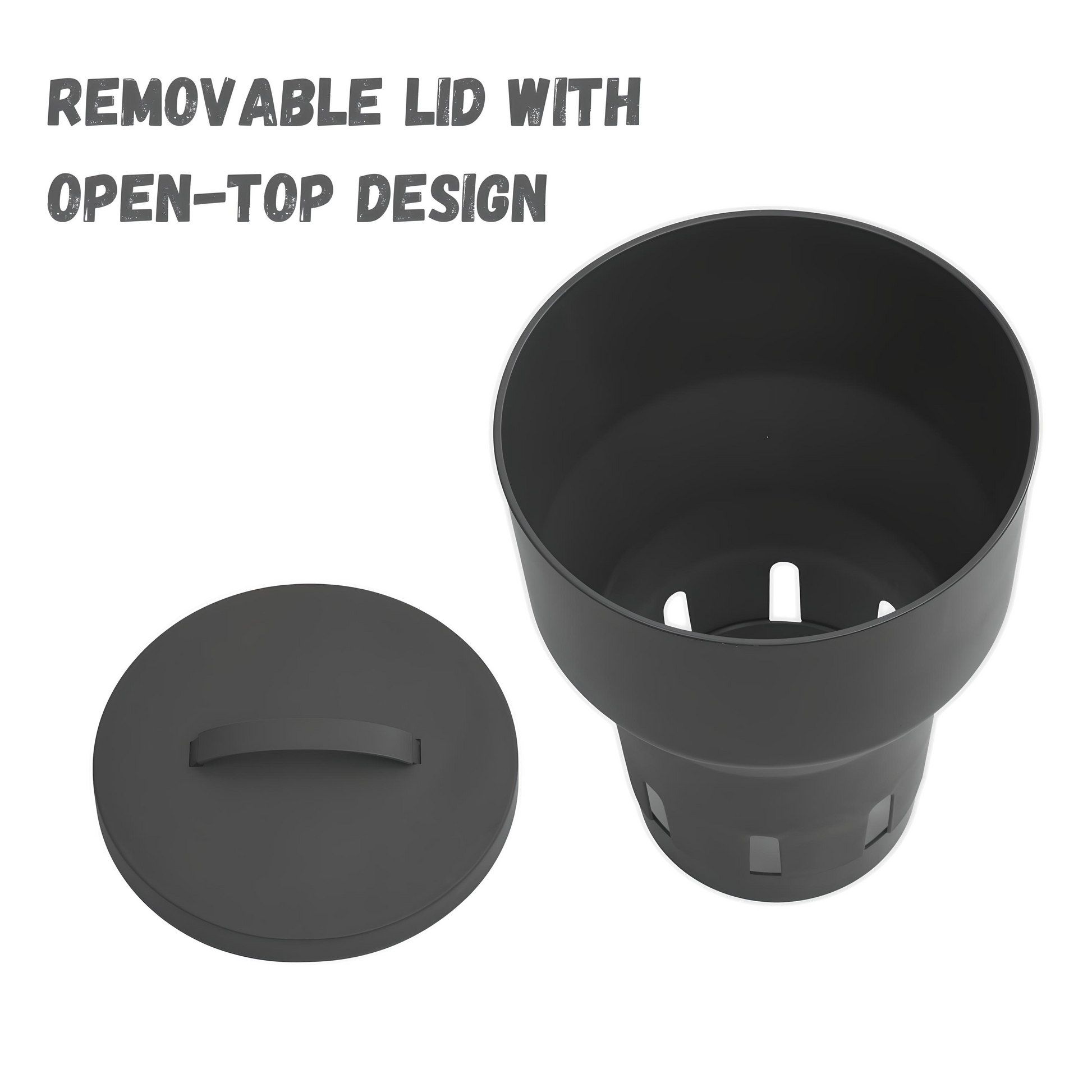 Black cup with removable lid on a white background
