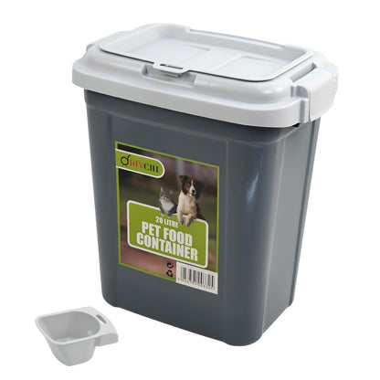 DIVCHI 20L dark grey airtight pet food container with white lid and scoop