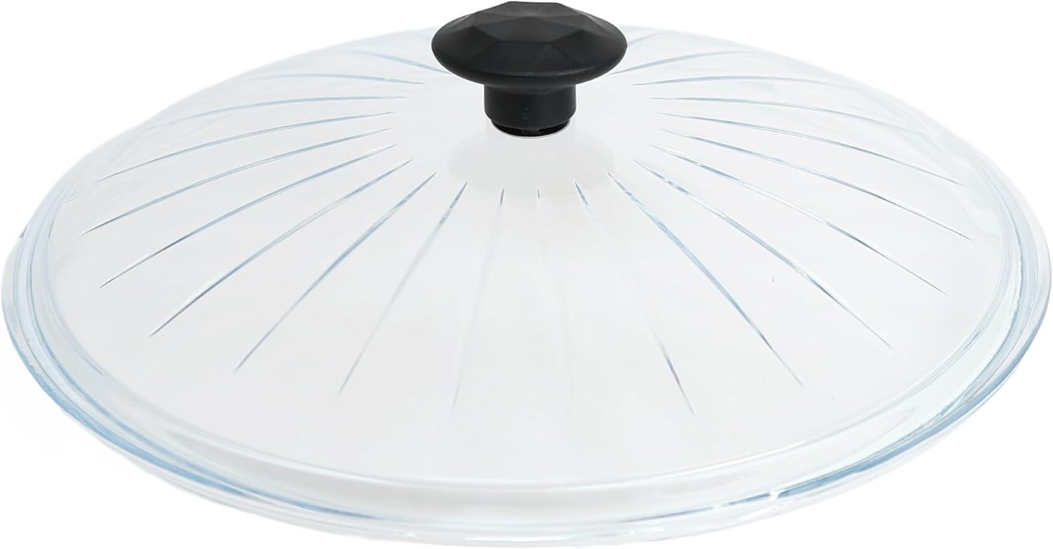 Close-up of DIVCHI tempered glass lid with black handle