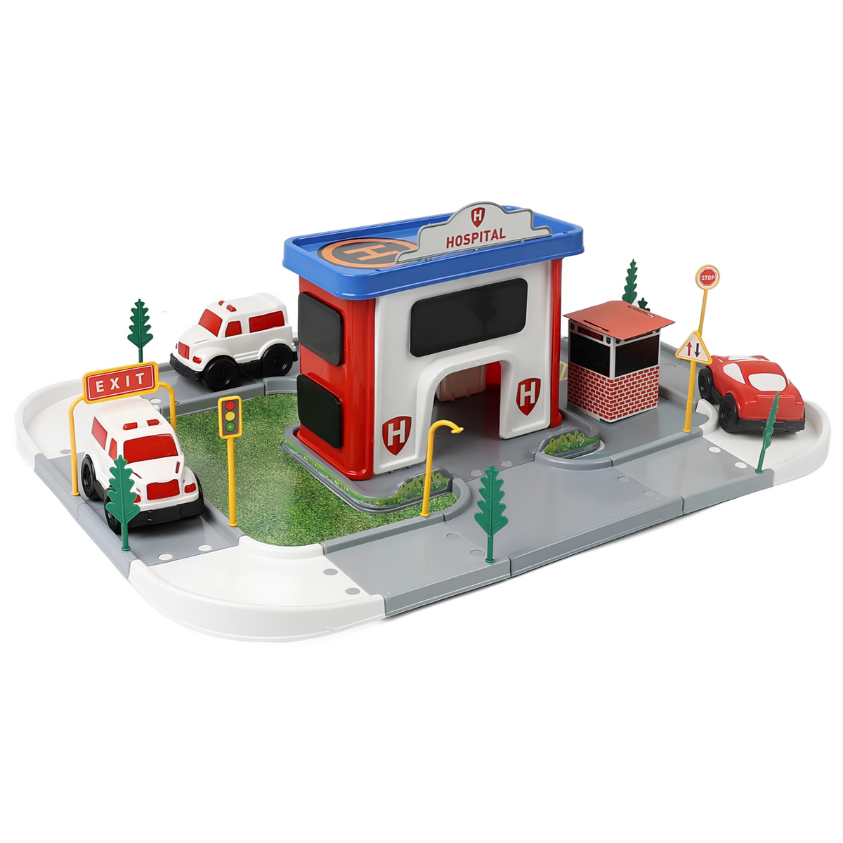 DIVCHI hospital playset with 2 ambulances, car, roads and signs