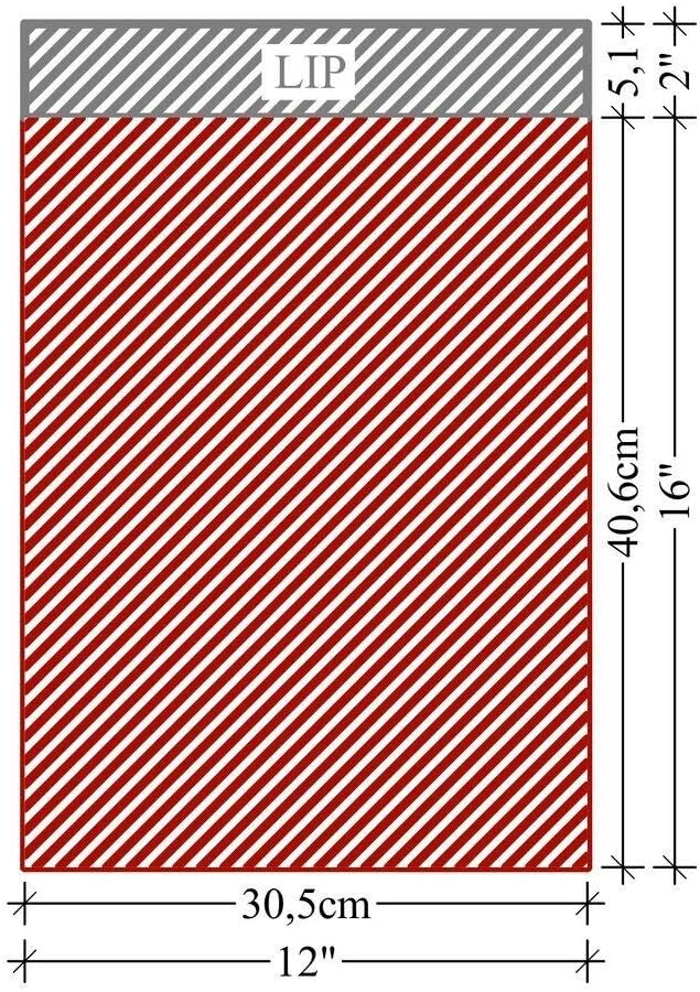 Diagram of mailing bag showing dimensions 12 x 16 inches with lip.