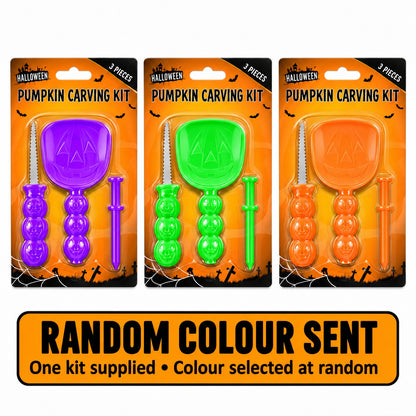DIVCHI 3-piece Pumpkin Carving Kit in purple, green and orange – one kit supplied, colour sent at random