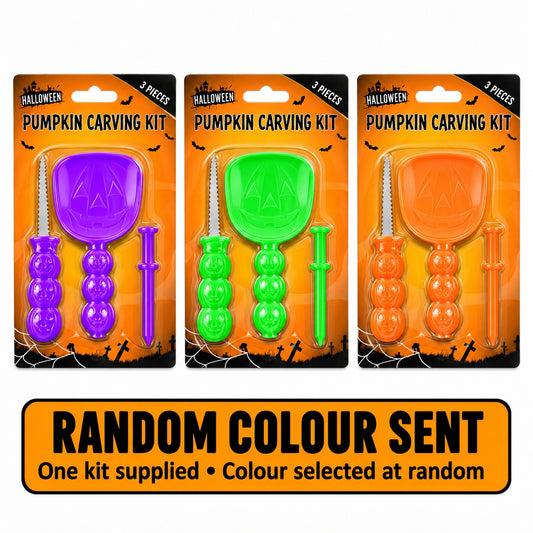 DIVCHI 3-piece Pumpkin Carving Kit in purple, green and orange – one kit supplied, colour sent at random