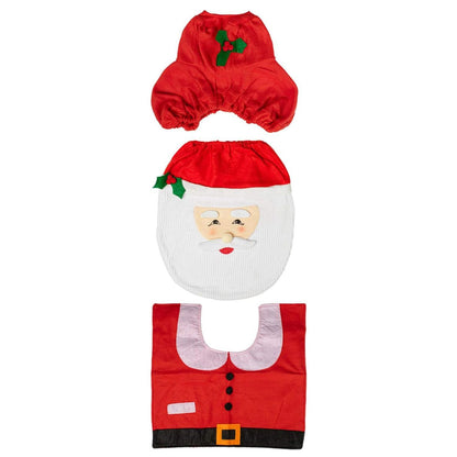DIVCHI 3-Piece Christmas Toilet Seat Cover Set – Santa Claus Bathroom Decoration with Non-Slip Rug & Tank Lid Cover – Holiday Flannel Bathroom Set for Xmas Party Home Décor