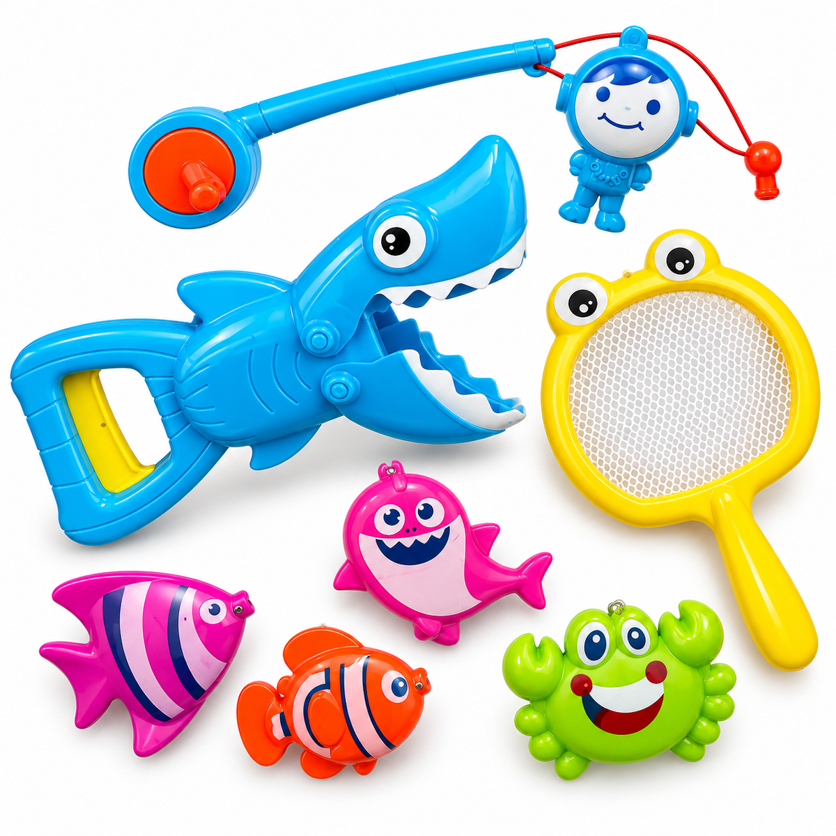 DIVCHI Shark Grabber set with fishing rod, shark grabber, net and 4 sea creatures