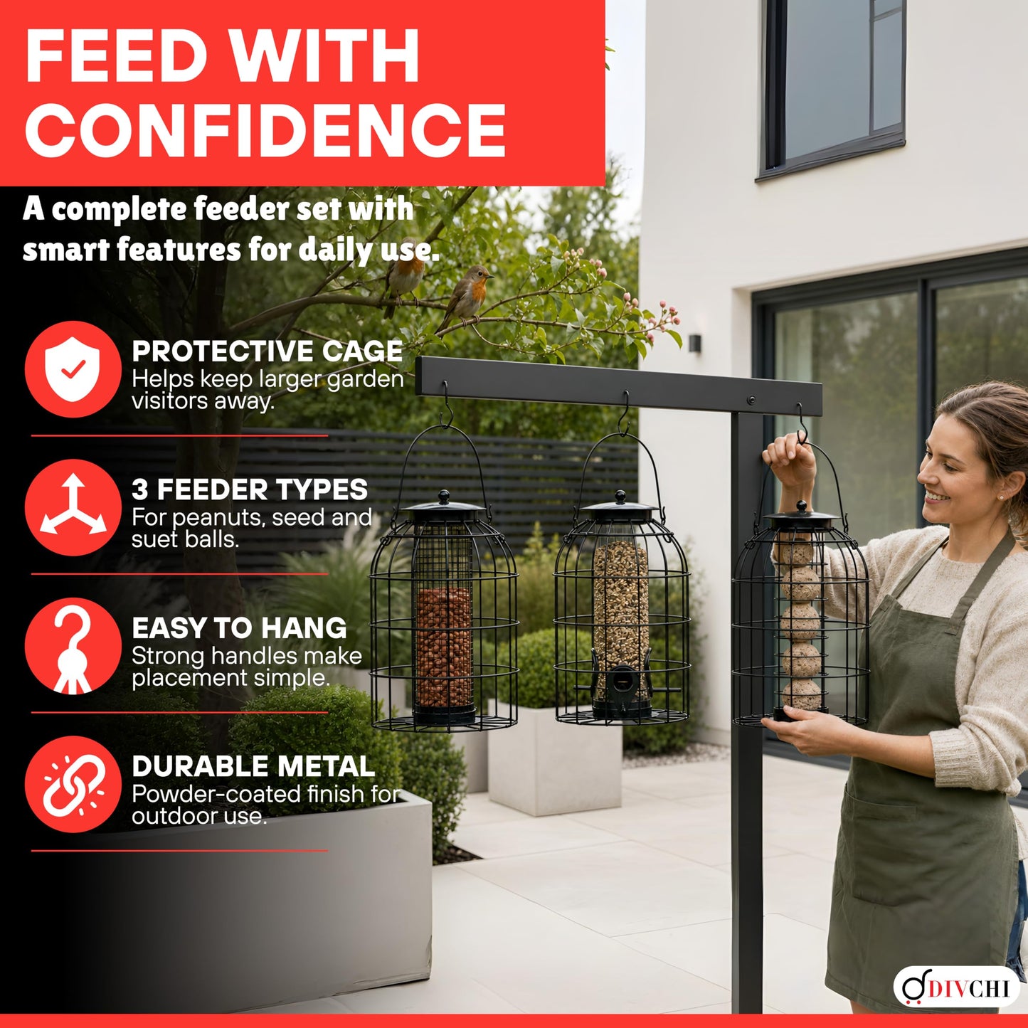 Easy refill metal caged wild bird feeders