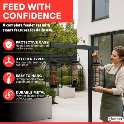 Easy refill metal caged wild bird feeders